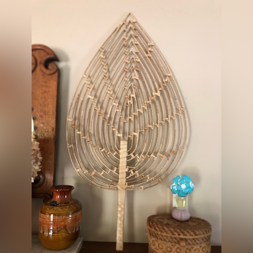 Large Vintage Raffia Woven Wall Fan 32”